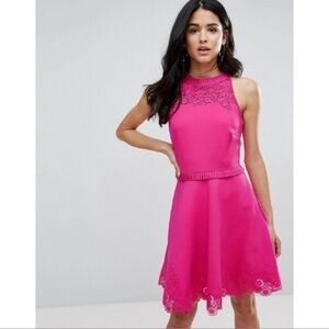 TED BAKER London Zaffron Embroidered Skater Fit & Flare Dress in Pink